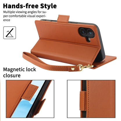 For iPhone 16 Plus Side Buckle RFID Anti-theft Leather Phone Case(Brown) - iPhone 16 Plus Cases by buy2fix | Online Shopping UK | buy2fix