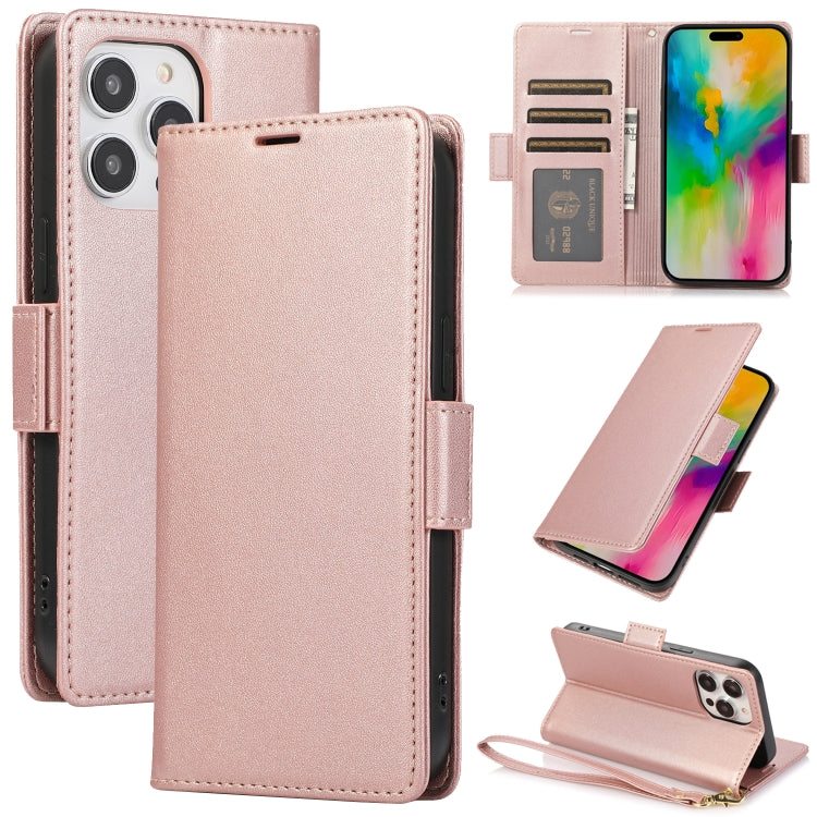 For iPhone 16 Pro Side Buckle RFID Anti-theft Leather Phone Case(Rose Gold) - iPhone 16 Pro Cases by buy2fix | Online Shopping UK | buy2fix