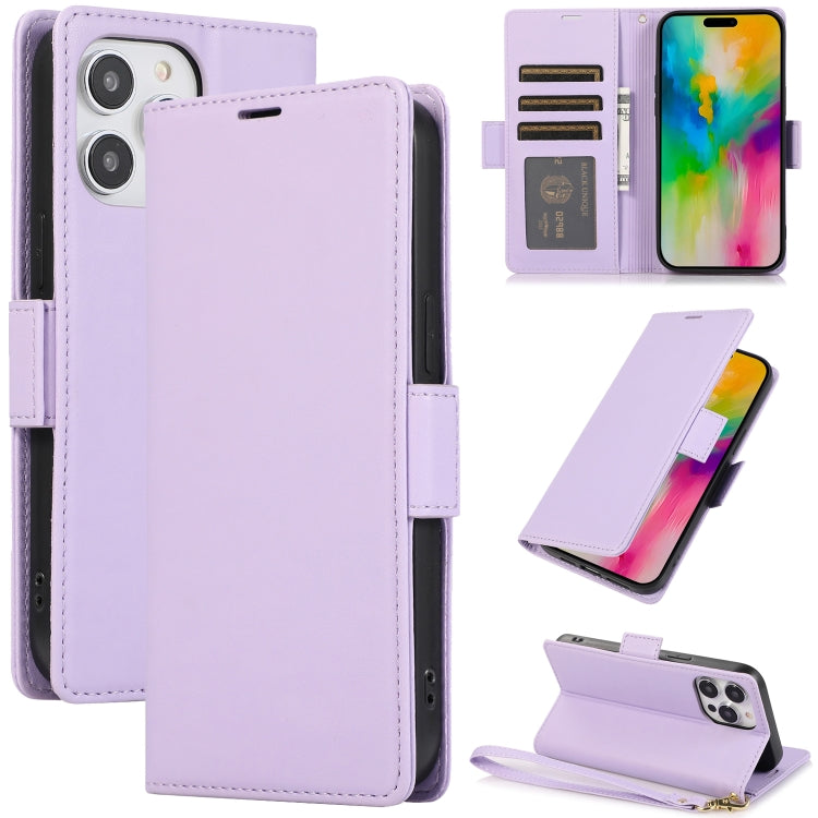 For iPhone 16 Pro Side Buckle RFID Anti-theft Leather Phone Case(Light Purple) - iPhone 16 Pro Cases by buy2fix | Online Shopping UK | buy2fix