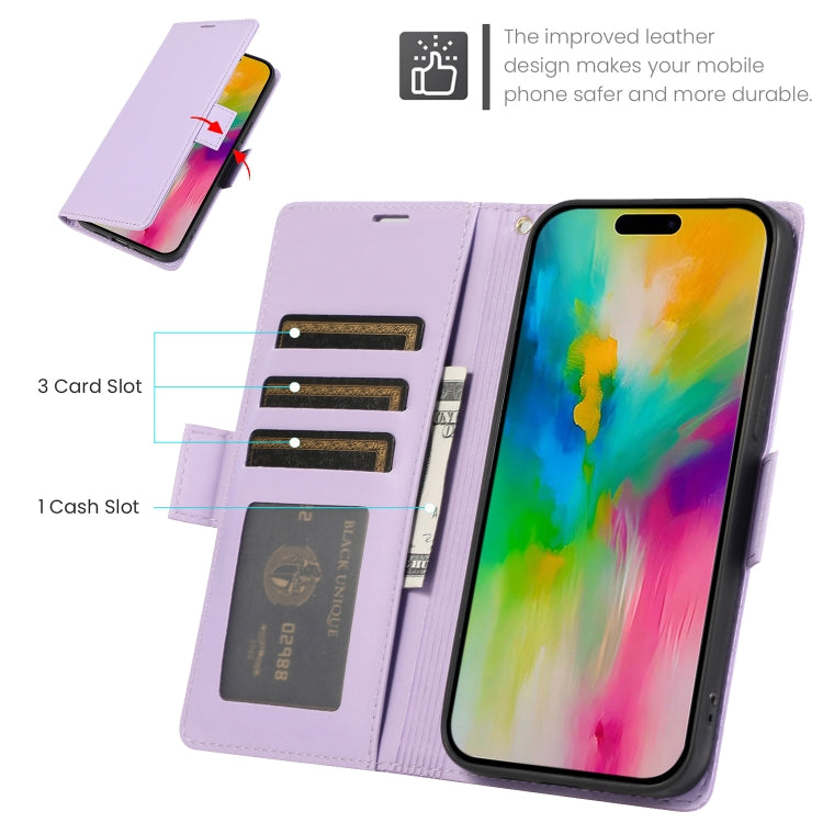 For iPhone 16 Pro Side Buckle RFID Anti-theft Leather Phone Case(Light Purple) - iPhone 16 Pro Cases by buy2fix | Online Shopping UK | buy2fix