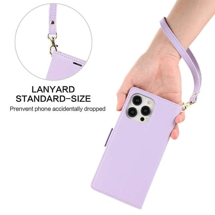 For iPhone 16 Pro Side Buckle RFID Anti-theft Leather Phone Case(Light Purple) - iPhone 16 Pro Cases by buy2fix | Online Shopping UK | buy2fix