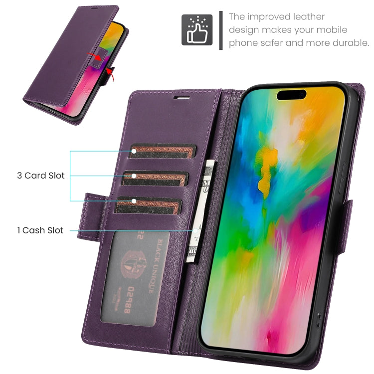 For iPhone 16 Pro Side Buckle RFID Anti-theft Leather Phone Case(Dark Purple) - iPhone 16 Pro Cases by buy2fix | Online Shopping UK | buy2fix