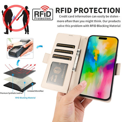 For iPhone 16 Pro Side Buckle RFID Anti-theft Leather Phone Case(Apricot) - iPhone 16 Pro Cases by buy2fix | Online Shopping UK | buy2fix