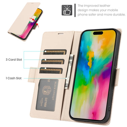 For iPhone 16 Pro Side Buckle RFID Anti-theft Leather Phone Case(Apricot) - iPhone 16 Pro Cases by buy2fix | Online Shopping UK | buy2fix