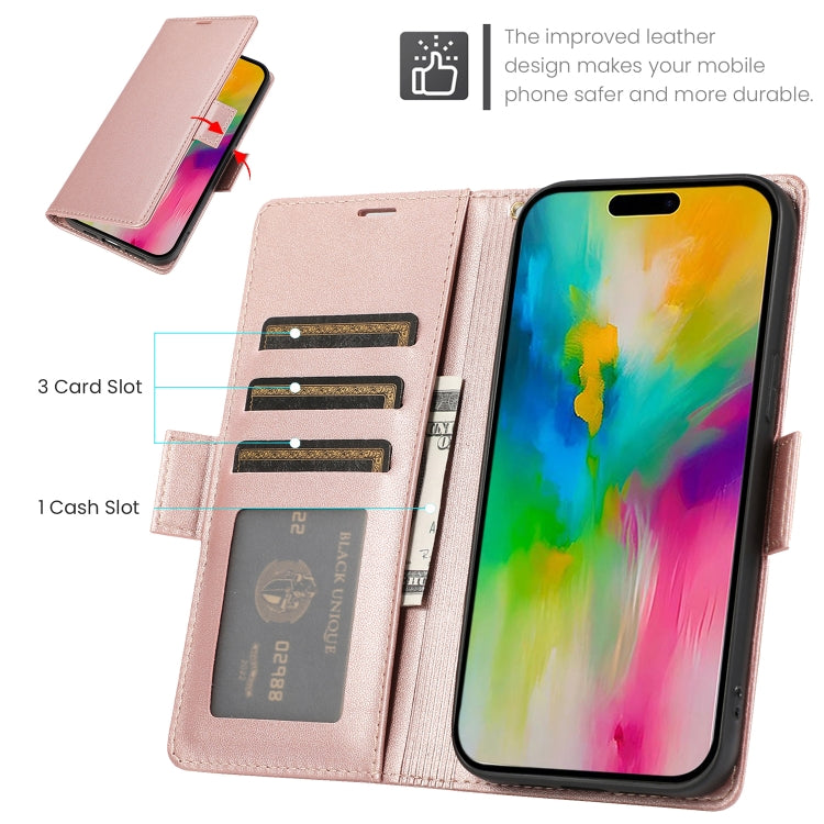 For iPhone 16 Pro Max Side Buckle RFID Anti-theft Leather Phone Case(Rose Gold) - iPhone 16 Pro Max Cases by buy2fix | Online Shopping UK | buy2fix