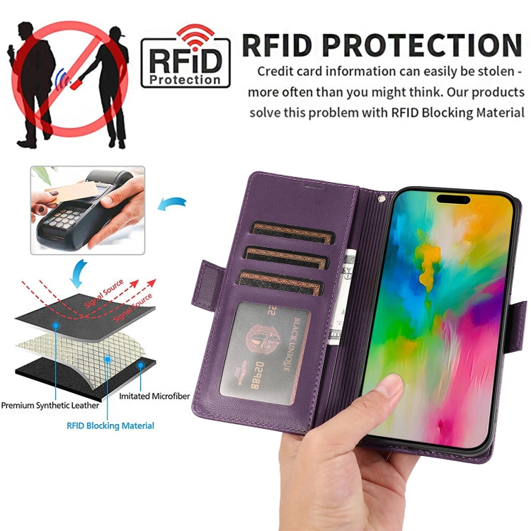 For iPhone 16 Pro Max Side Buckle RFID Anti-theft Leather Phone Case(Dark Purple) - iPhone 16 Pro Max Cases by buy2fix | Online Shopping UK | buy2fix