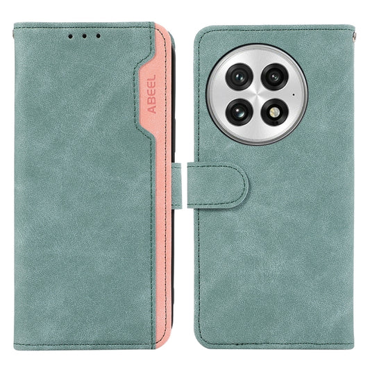 For OnePlus 13 ABEEL Color Block Magnetic RFID Leather Phone Case(Cyan-Pink) by buy2fix
