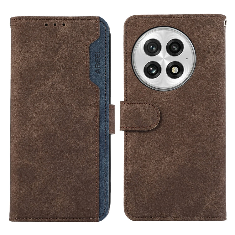 For OnePlus 13 ABEEL Color Block Magnetic RFID Leather Phone Case(Brown-Blue) by buy2fix