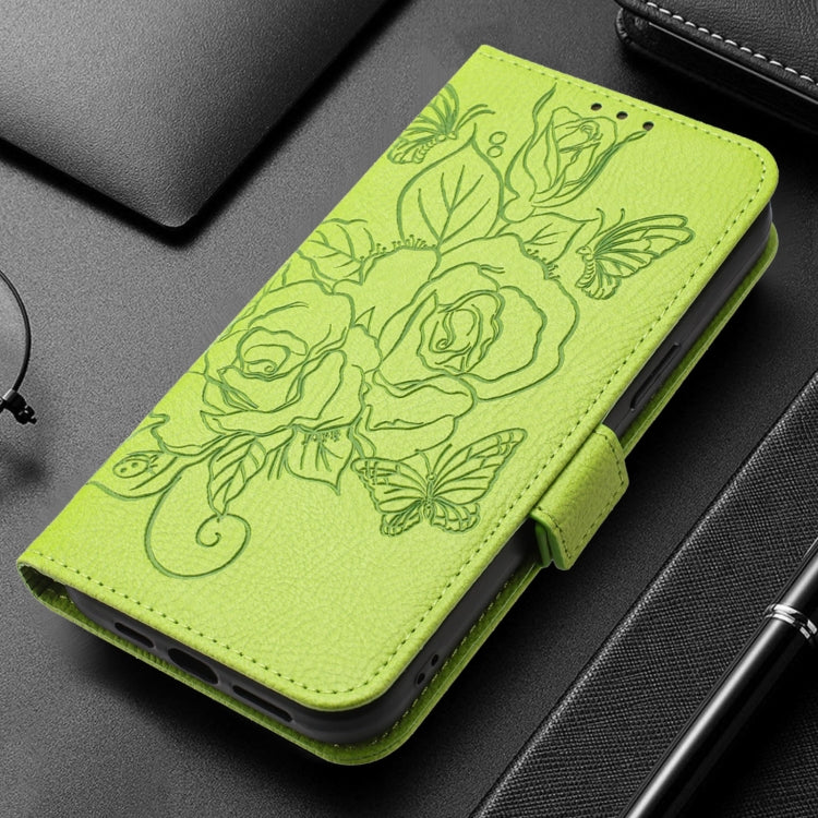 For Nothing CMF Phone 1 Embossed Rose RFID Anti-theft Leather Phone Case(Green) - More Brand by buy2fix | Online Shopping UK | buy2fix