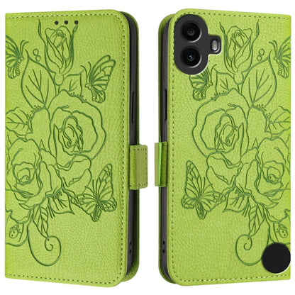 For Nothing CMF Phone 1 Embossed Rose RFID Anti-theft Leather Phone Case(Green) - More Brand by buy2fix | Online Shopping UK | buy2fix