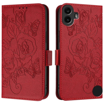For Nothing CMF Phone 1 Embossed Rose RFID Anti-theft Leather Phone Case(Red) - More Brand by buy2fix | Online Shopping UK | buy2fix