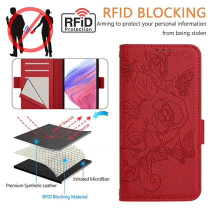 For Nothing CMF Phone 1 Embossed Rose RFID Anti-theft Leather Phone Case(Red) - More Brand by buy2fix | Online Shopping UK | buy2fix
