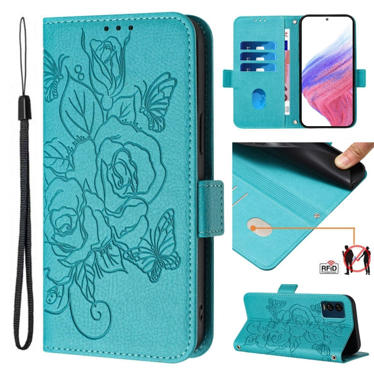 For Nothing CMF Phone 1 Embossed Rose RFID Anti-theft Leather Phone Case(Light Blue) - Nothing Cases by buy2fix | Online Shopping UK | buy2fix