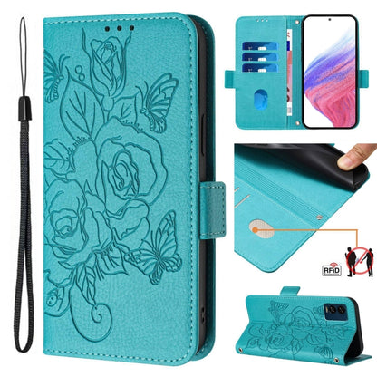 For Nothing CMF Phone 1 Embossed Rose RFID Anti-theft Leather Phone Case(Light Blue) - Nothing Cases by buy2fix | Online Shopping UK | buy2fix