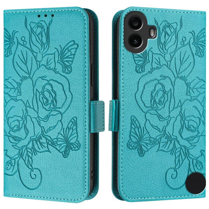 For Nothing CMF Phone 1 Embossed Rose RFID Anti-theft Leather Phone Case(Light Blue) - Nothing Cases by buy2fix | Online Shopping UK | buy2fix