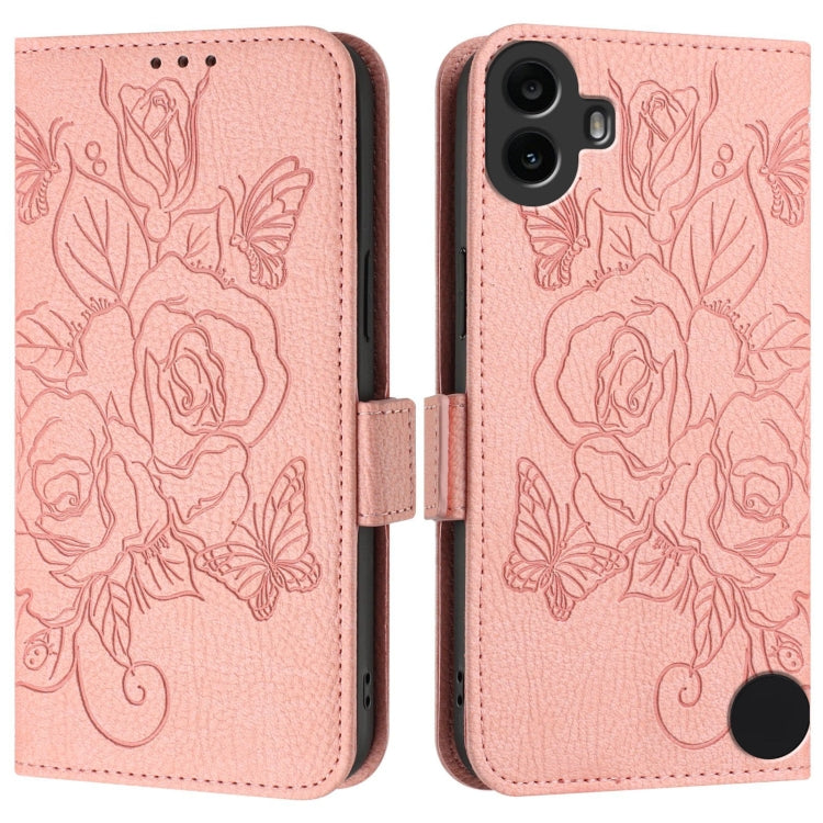 For Nothing CMF Phone 1 Embossed Rose RFID Anti-theft Leather Phone Case(Pink) - Nothing Cases by buy2fix | Online Shopping UK | buy2fix