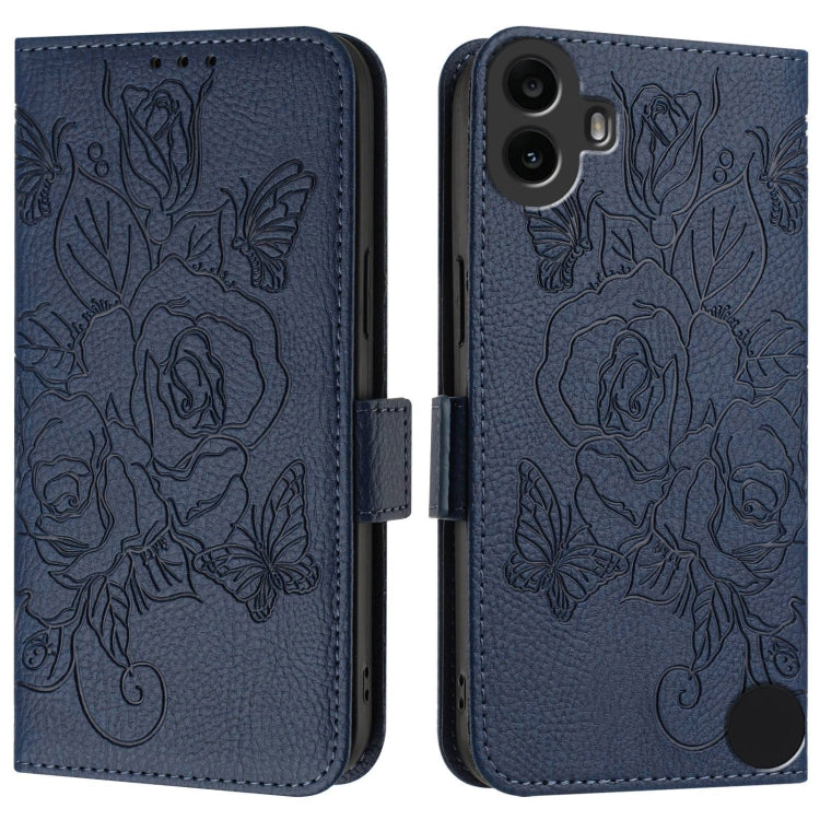 For Nothing CMF Phone 1 Embossed Rose RFID Anti-theft Leather Phone Case(Dark Blue) - Nothing Cases by buy2fix | Online Shopping UK | buy2fix