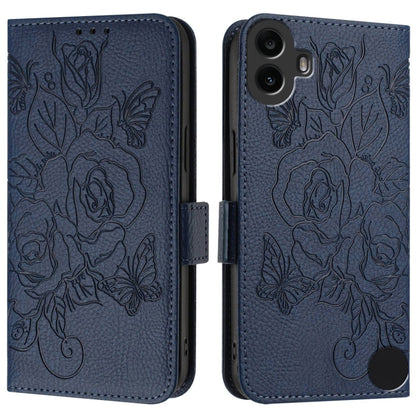 For Nothing CMF Phone 1 Embossed Rose RFID Anti-theft Leather Phone Case(Dark Blue) - Nothing Cases by buy2fix | Online Shopping UK | buy2fix
