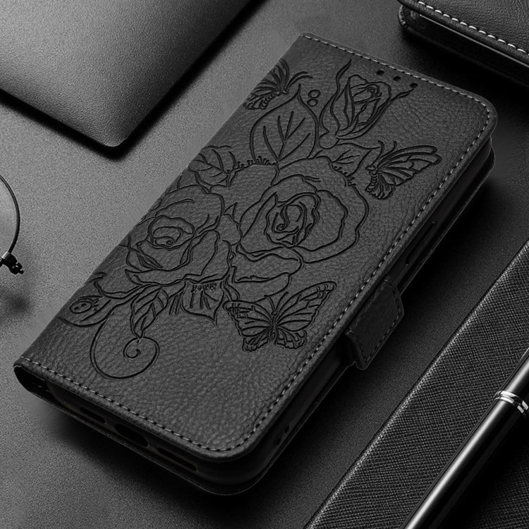 For Nothing CMF Phone 1 Embossed Rose RFID Anti-theft Leather Phone Case(Black) - Nothing Cases by buy2fix | Online Shopping UK | buy2fix