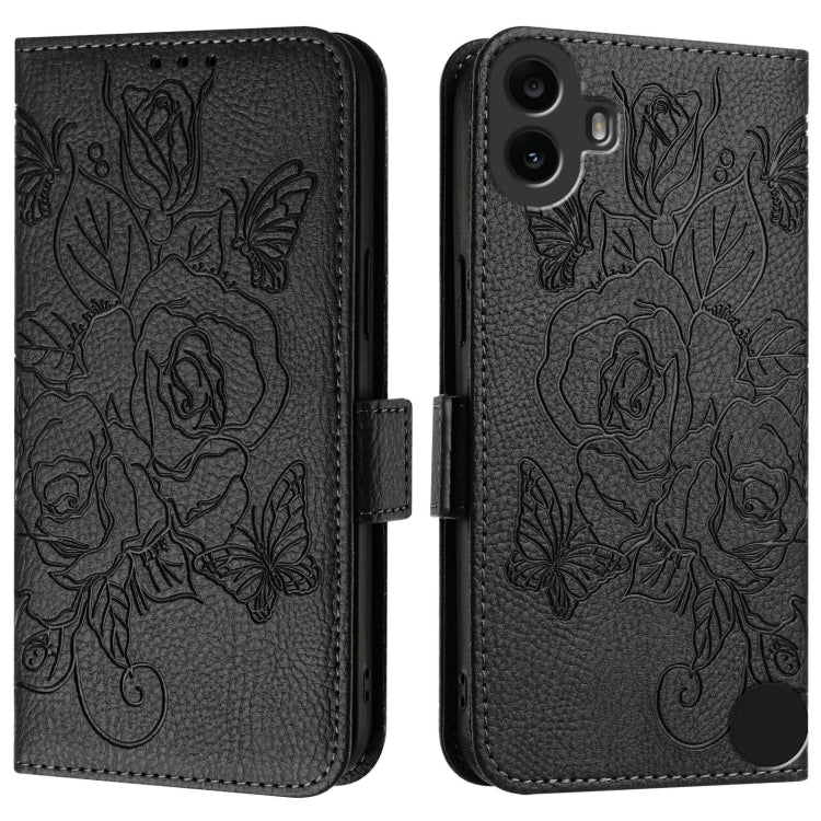 For Nothing CMF Phone 1 Embossed Rose RFID Anti-theft Leather Phone Case(Black) - Nothing Cases by buy2fix | Online Shopping UK | buy2fix