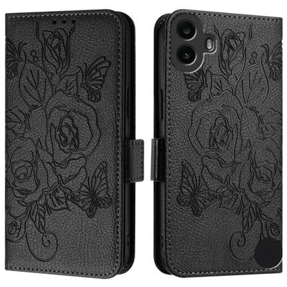 For Nothing CMF Phone 1 Embossed Rose RFID Anti-theft Leather Phone Case(Black) - Nothing Cases by buy2fix | Online Shopping UK | buy2fix