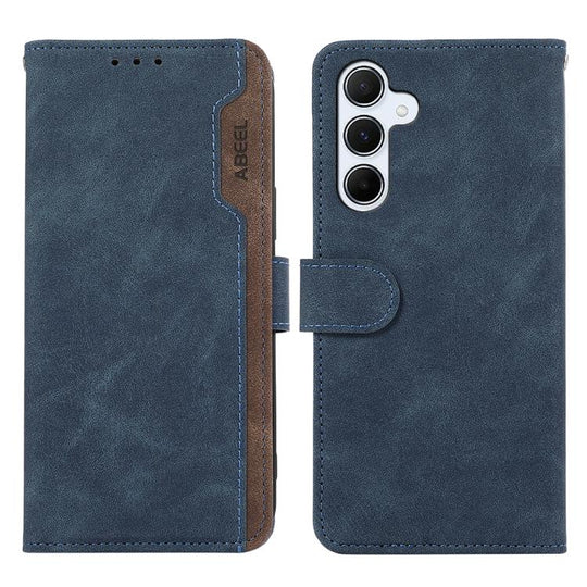For Samsung Galaxy A17 5G/A18 5G ABEEL Color Block Magnetic RFID Leather Phone Case(Blue-Brown)