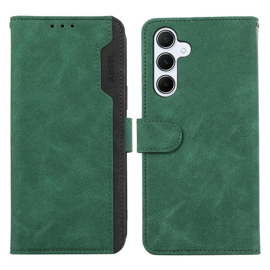 For Samsung Galaxy A17 5G/A18 5G ABEEL Color Block Magnetic RFID Leather Phone Case(Green-Black)