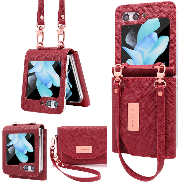 For Samsung Galaxy Z Flip5 VIETAO Portable Wallet Foldable PU Phone Case(Red) - Galaxy Z Flip5 Cases by VIETAO | Online Shopping UK | buy2fix