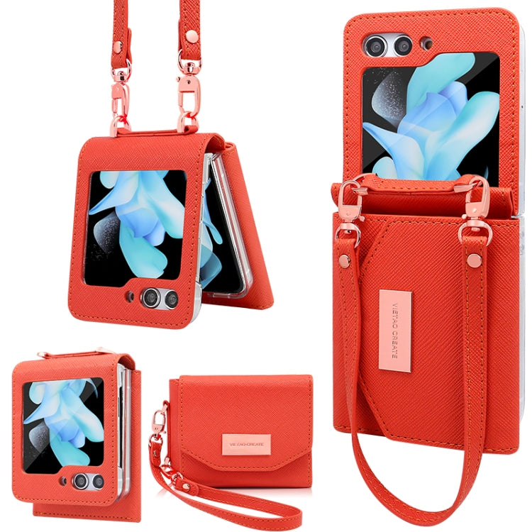 For Samsung Galaxy Z Flip5 VIETAO Portable Wallet Foldable PU Phone Case(Orange) - Galaxy Z Flip5 Cases by VIETAO | Online Shopping UK | buy2fix