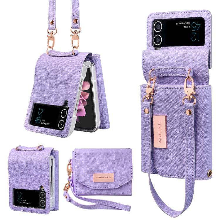 For Samsung Galaxy Z Flip4 VIETAO Portable Wallet Foldable PU Phone Case(Purple) - Galaxy Z Flip4 5G Cases by VIETAO | Online Shopping UK | buy2fix