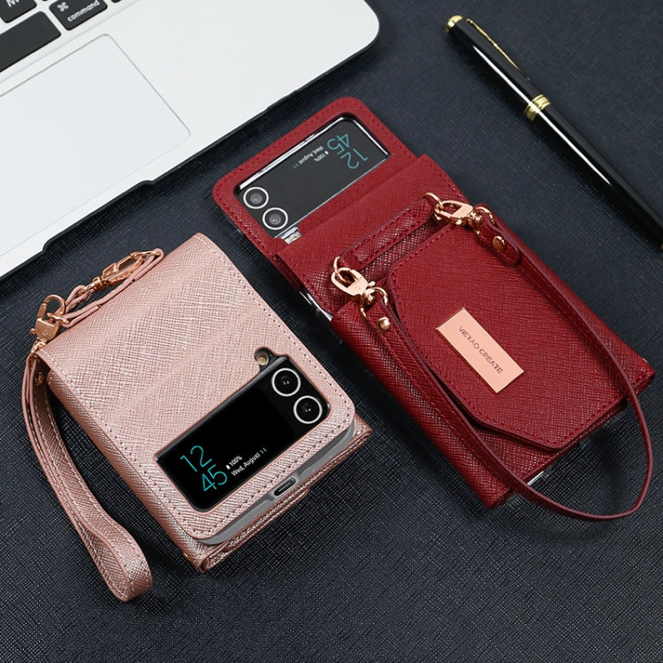 For Samsung Galaxy Z Flip3 5G VIETAO Portable Wallet Foldable PU Phone Case(Rose Gold) - Galaxy Phone Cases by VIETAO | Online Shopping UK | buy2fix