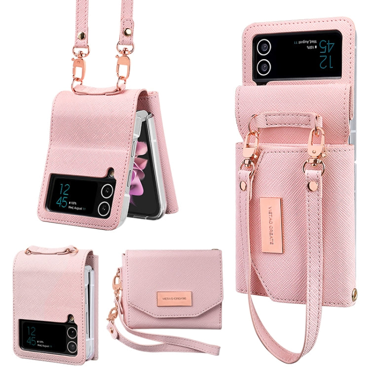 For Samsung Galaxy Z Flip3 5G VIETAO Portable Wallet Foldable PU Phone Case(Pink) - Galaxy Phone Cases by VIETAO | Online Shopping UK | buy2fix