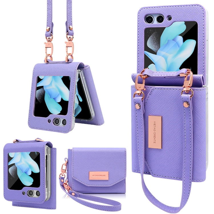For Samsung Galaxy Z Flip6 / Flip7 FE VIETAO Portable Wallet Foldable PU Phone Case(Purple) - Galaxy Z Flip6 5G Cases by VIETAO | Online Shopping UK | buy2fix