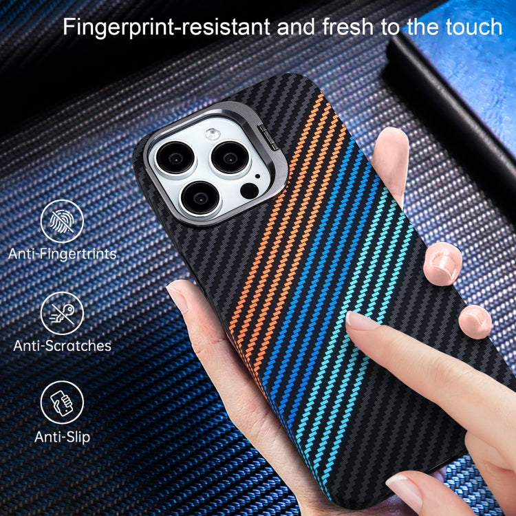 For iPhone 16 Plus Carbon Fiber Lens Holder Phone Case(Black) - iPhone 16 Plus Cases by buy2fix | Online Shopping UK | buy2fix