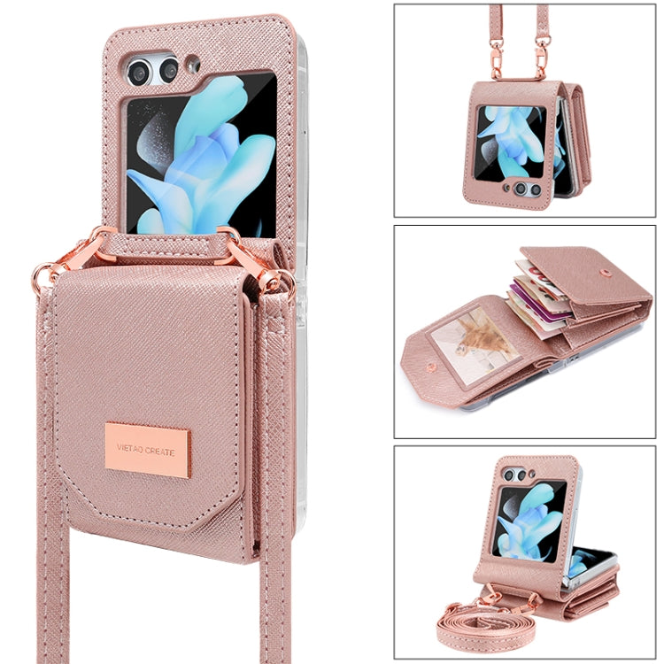 For Samsung Galaxy Z Flip5 VIETAO Portable Organ Style Wallet PU Phone Case(Rose Gold) - Galaxy Z Flip5 Cases by VIETAO | Online Shopping UK | buy2fix