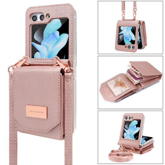 For Samsung Galaxy Z Flip5 VIETAO Portable Organ Style Wallet PU Phone Case(Rose Gold) - Galaxy Z Flip5 Cases by VIETAO | Online Shopping UK | buy2fix