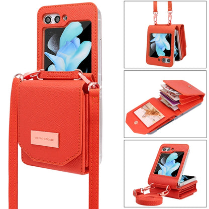 For Samsung Galaxy Z Flip5 VIETAO Portable Organ Style Wallet PU Phone Case(Orange) - Galaxy Z Flip5 Cases by VIETAO | Online Shopping UK | buy2fix
