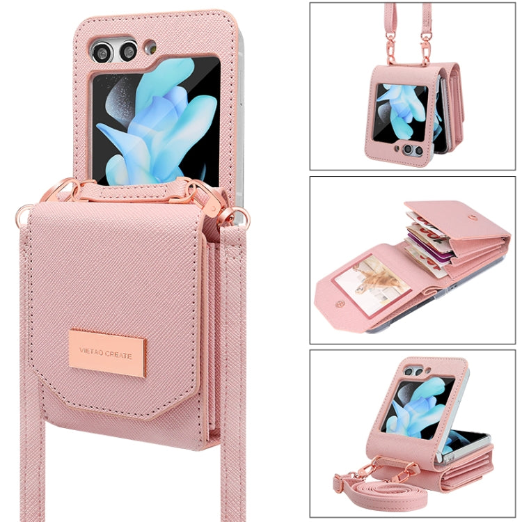 For Samsung Galaxy Z Flip5 VIETAO Portable Organ Style Wallet PU Phone Case(Pink) - Galaxy Z Flip5 Cases by VIETAO | Online Shopping UK | buy2fix