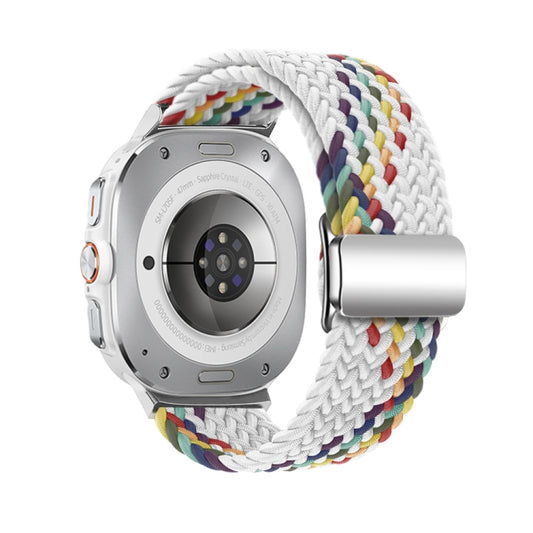 For Samsung Galaxy Watch Ultra 47mm / Ultra 2025 Nylon Loop Magnetic Buckle Watch Band(White Rainbow) by buy2fix