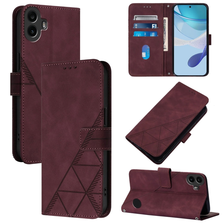 For Nothing CMF Phone 1 Crossbody 3D Embossed Flip Leather Phone Case(Wine Red) - Nothing Cases by buy2fix | Online Shopping UK | buy2fix