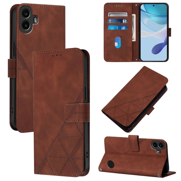For Nothing CMF Phone 1 Crossbody 3D Embossed Flip Leather Phone Case(Brown) - Nothing Cases by buy2fix | Online Shopping UK | buy2fix