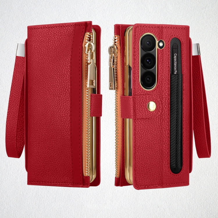 For Samsung Galaxy Z Fold5 VIETAO RFID Wallet Leather Phone Case with Wrist Strap(Red) - Galaxy Z Fold5 Cases by VIETAO | Online Shopping UK | buy2fix