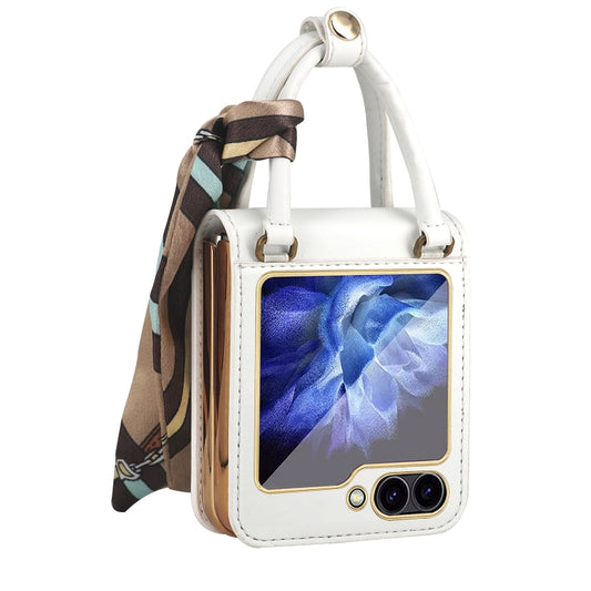 For Samsung Galaxy Z Flip6 Guiya Series Handbag Design Leather Phone Case(White) - Galaxy Z Flip6 5G Cases by buy2fix | Online Shopping UK | buy2fix