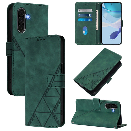 For Samsung Galaxy A56 5G Global Crossbody 3D Embossed Flip Leather Phone Case(Green)