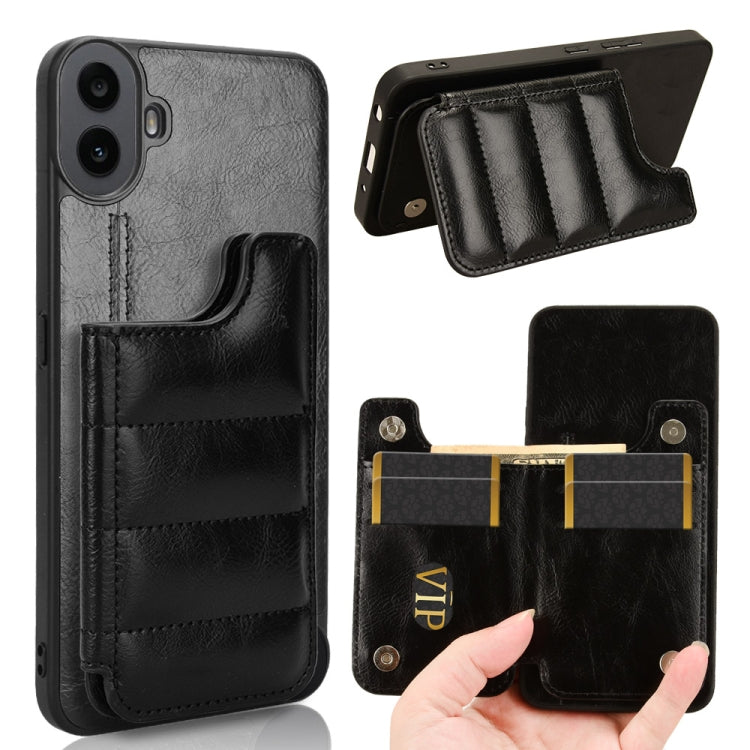 For Nothing CMF Phone 1 Cow Pattern Sewing Card Bag Phone Case(Black) - Nothing Cases by buy2fix | Online Shopping UK | buy2fix