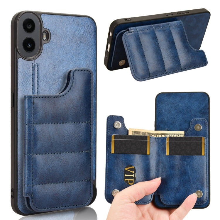 For Nothing CMF Phone 1 Cow Pattern Sewing Card Bag Phone Case(Blue) - Nothing Cases by buy2fix | Online Shopping UK | buy2fix