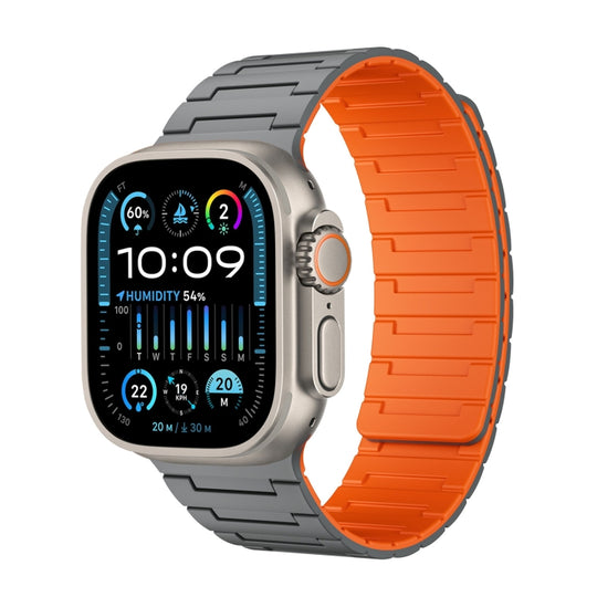 For Apple Watch Ultra 2 49mm Magnetic Silicone Watch Band(Grey Orange)