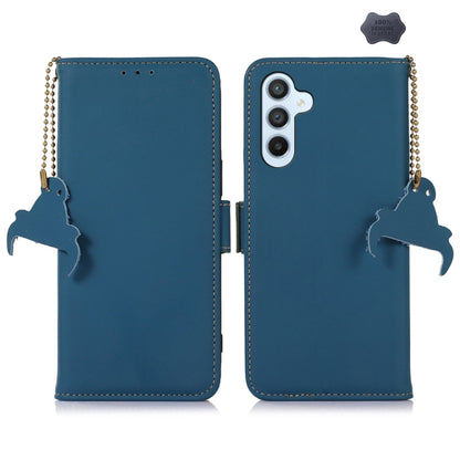 For Samsung Galaxy A16 5G Genuine Leather Magnetic RFID Leather Phone Case(Blue) - Galaxy Phone Cases by buy2fix | Online Shopping UK | buy2fix