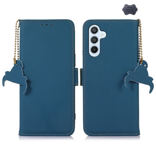 For Samsung Galaxy A16 5G Genuine Leather Magnetic RFID Leather Phone Case(Blue) - Galaxy Phone Cases by buy2fix | Online Shopping UK | buy2fix