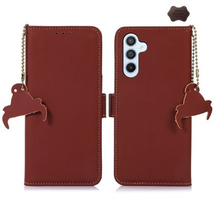 For Samsung Galaxy A16 5G Genuine Leather Magnetic RFID Leather Phone Case(Coffee) - Galaxy Phone Cases by buy2fix | Online Shopping UK | buy2fix